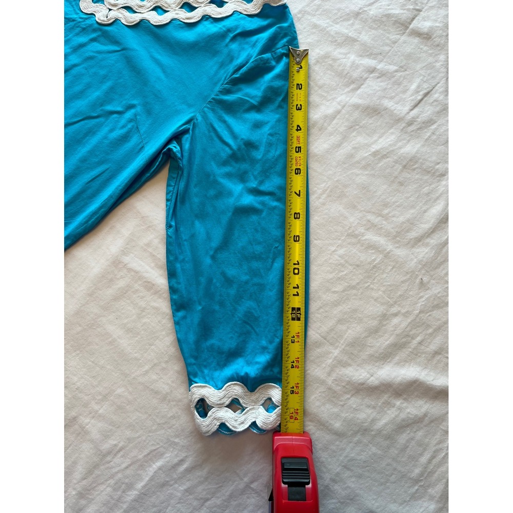 Gretchen Scott Designs Turquoise Blue Crochet Trim V Neck Tunic Top S‎ - Picture 7 of 8